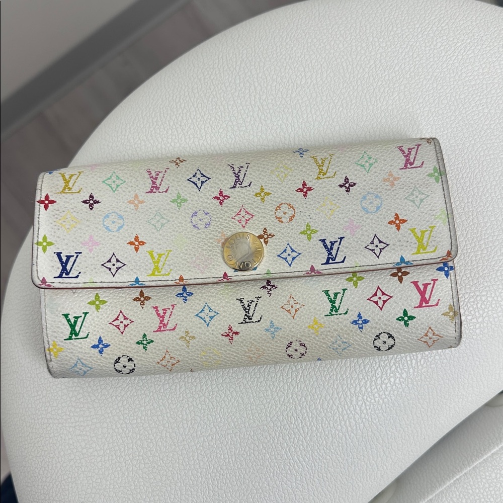 Authentic Louis Vuitton White Multicolor Monogram Wallet